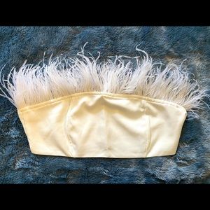 Fashion Nova Feathered Bandeau Crop Top White